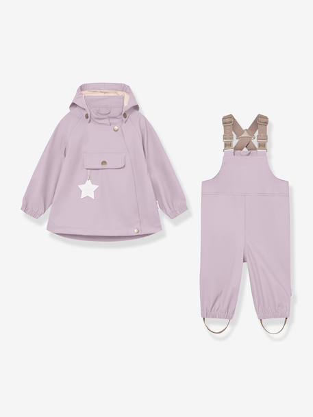 Regenset: waterdichte jas & broek salopet baby MATWAINIS MINI A TURE terracottategel+zachtpaars - vertbaudet enfant 