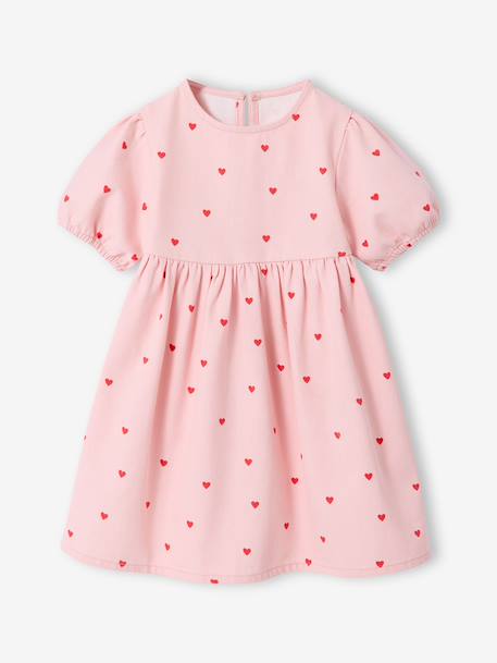 Jurk van lichte spijkerstof ongewassen denim+rozen+stone+vanille - vertbaudet enfant 