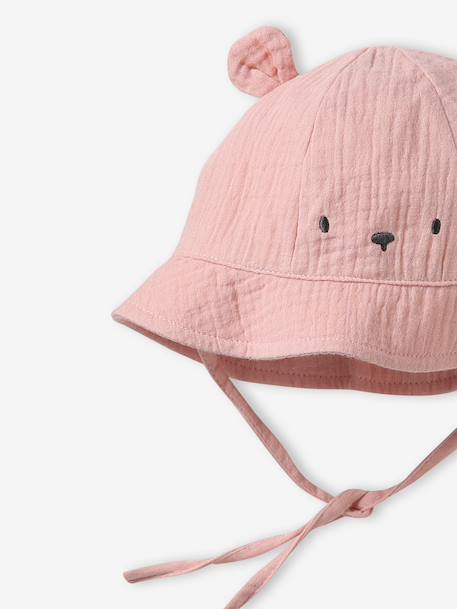 Hoed met berenprint voor babymeisjes ecru+rozen - vertbaudet enfant 