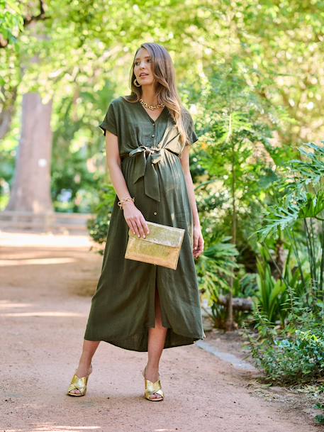 Lange ENVIE DE FRAISE shirtjurk voor zwangerschap en borstvoeding beige+kaki+zwart - vertbaudet enfant 