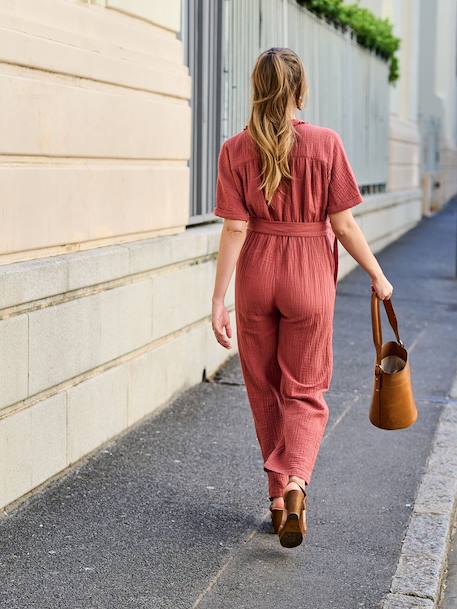 Jumpsuit voor zwangere vrouwen van biologisch katoenen gaas terracotta - vertbaudet enfant 
