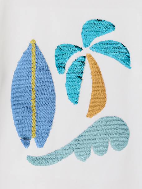 Jongensshirt met motief in omkeerbare pailletten Basics blauwgroen+ecru+nachtblauw+oceaanblauw+wit - vertbaudet enfant 