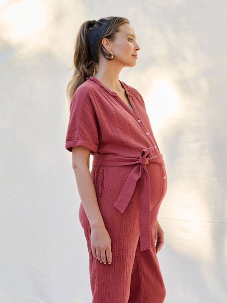 Jumpsuit voor zwangere vrouwen van biologisch katoenen gaas terracotta - vertbaudet enfant 