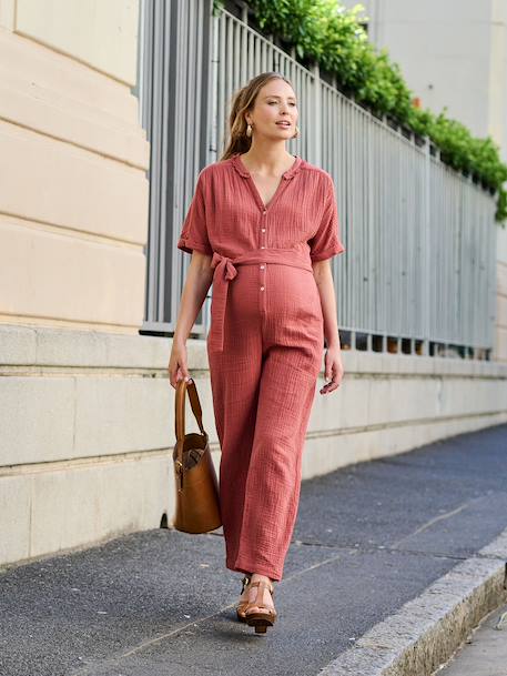 Jumpsuit voor zwangere vrouwen van biologisch katoenen gaas terracotta - vertbaudet enfant 