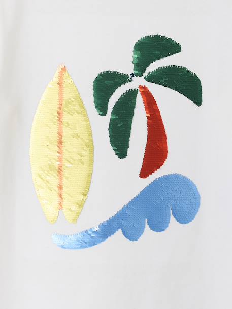 Jongensshirt met motief in omkeerbare pailletten Basics blauwgroen+ecru+nachtblauw+oceaanblauw+wit - vertbaudet enfant 