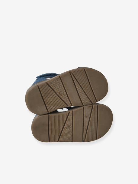Gesloten sandalen met klittenband van leer voor baby's jeansblauw+zandbeige - vertbaudet enfant 