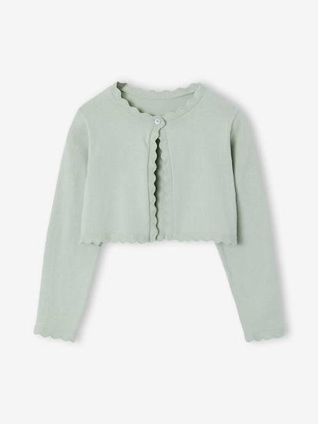 Bolero voor meisjes met een praktische opening saliegroen+wit - vertbaudet enfant 