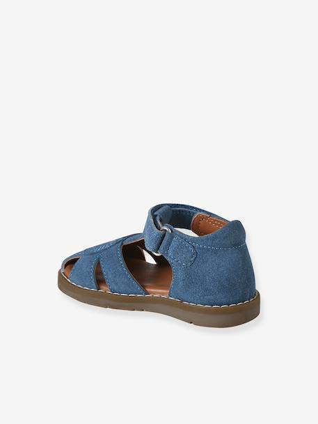 Gesloten sandalen met klittenband van leer voor baby's jeansblauw+zandbeige - vertbaudet enfant 