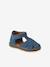 Gesloten sandalen met klittenband van leer voor baby's jeansblauw+zandbeige - vertbaudet enfant 
