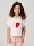 T-shirt voor meisjes met paillettenmotieven blauwgroen+ecru+lila - vertbaudet enfant 