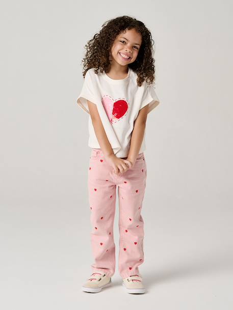T-shirt voor meisjes met paillettenmotieven blauwgroen+ecru+lila - vertbaudet enfant 
