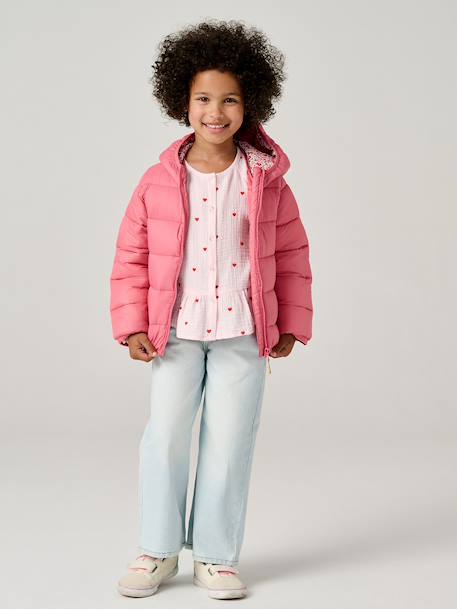 Lichtgewicht donsjas met capuchon voor meisjes groengrijs+lila+marineblauw+pruim+rozen - vertbaudet enfant 