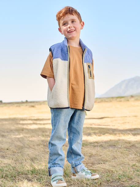 Rechte jeans voor jongens met omslag ongewassen denim+stone - vertbaudet enfant 