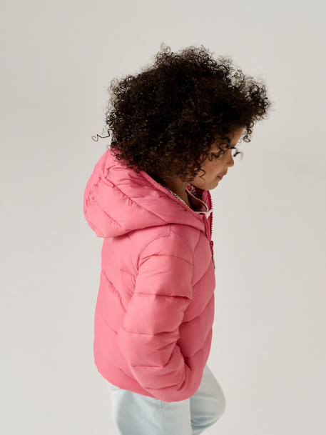 Lichtgewicht donsjas met capuchon voor meisjes groengrijs+lila+marineblauw+pruim+rozen - vertbaudet enfant 