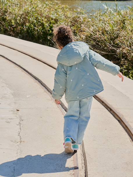 Geborduurd lichtgewicht donsjack voor meisjes groengrijs+hazelnoot - vertbaudet enfant 