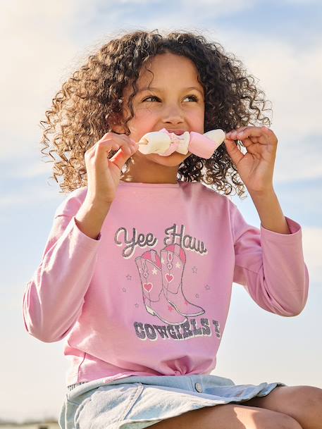 T-shirt voor meisjes met knoopdetail zachtpaars - vertbaudet enfant 
