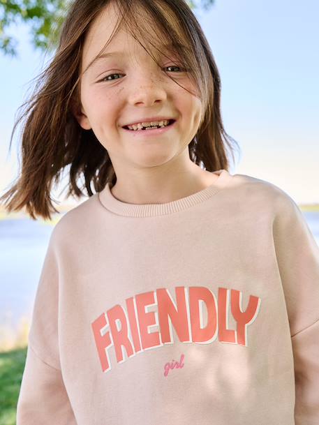 Sweater voor meisjes met positieve boodschap blauwgroen+lichtroze - vertbaudet enfant 