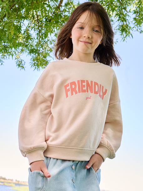 Sweater voor meisjes met positieve boodschap blauwgroen+lichtroze - vertbaudet enfant 