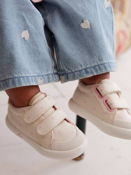 Stoffen tennisschoenen met klittenband voor babymeisjes groen madeliefjesprint+ijsblauw+paars, bedrukt+roze, bedrukt+veel roze+WIT - vertbaudet enfant 