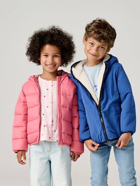Lichtgewicht donsjas met capuchon voor meisjes groengrijs+lila+marineblauw+pruim+rozen - vertbaudet enfant 