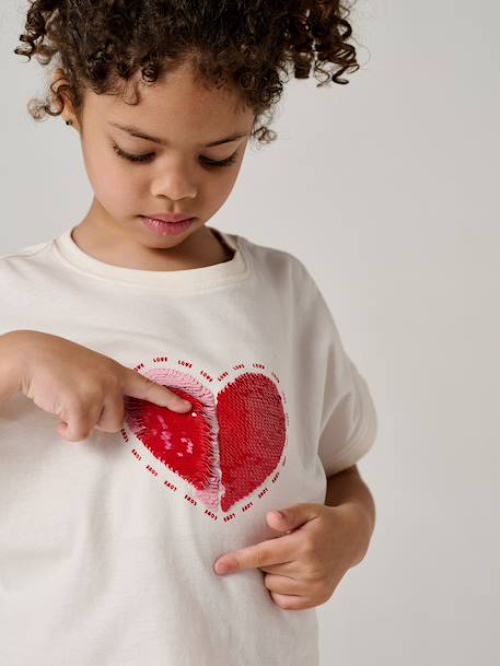 T-shirt voor meisjes met paillettenmotieven blauwgroen+ecru+lila - vertbaudet enfant 