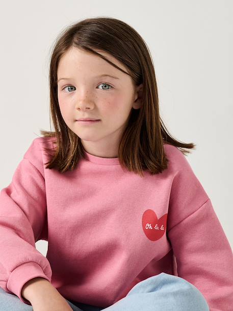 Basic meisjessweater met motief antraciet+donkerpaars+inktblauw+koraal+pioenroos+salie+vanille - vertbaudet enfant 
