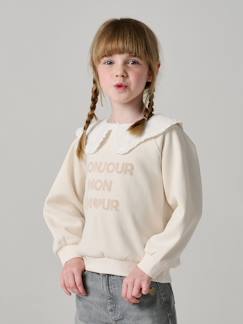 -Sweater met kraag van Engels borduurwerk voor meisjes met flockprint en fluwelen boodschap