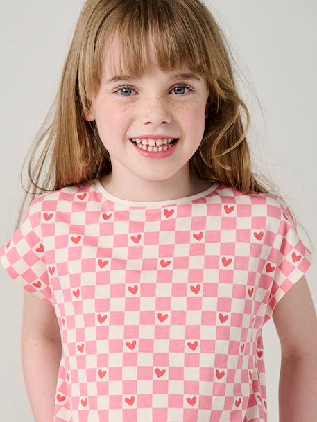 Gestreept T-shirt voor meisjes met sierstrik lavendel+rozen+wit - vertbaudet enfant 