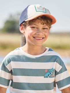 Jongens-T-shirt jongen met brede strepen en borstmotief