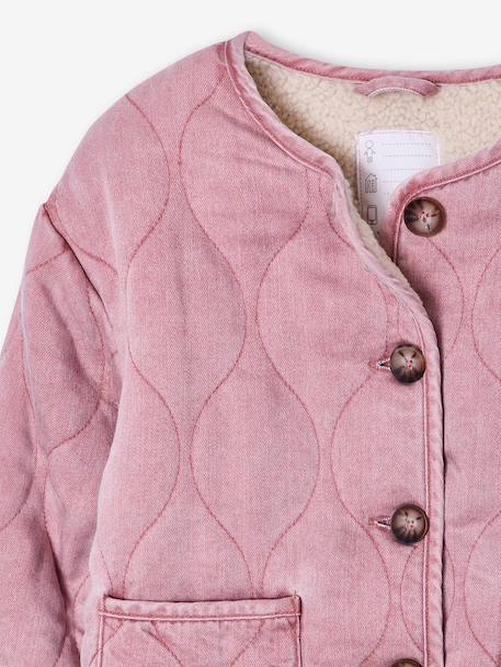 Gewatteerde jas voor meisjes met sherpavoering antraciet+rozen - vertbaudet enfant 