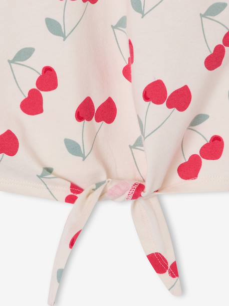 Gestreept T-shirt voor meisjes met sierstrik lavendel+rozen+wit - vertbaudet enfant 
