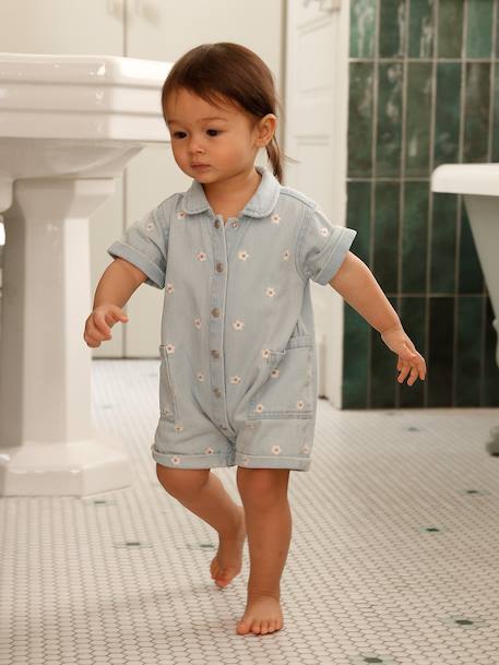 Denim combishort babymeisjes gebleekt denim - vertbaudet enfant 