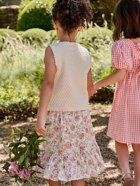 Bedrukte halflange rok voor meisjes ecru - vertbaudet enfant 