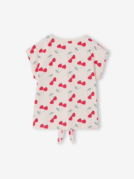 Gestreept T-shirt voor meisjes met sierstrik lavendel+rozen+wit - vertbaudet enfant 