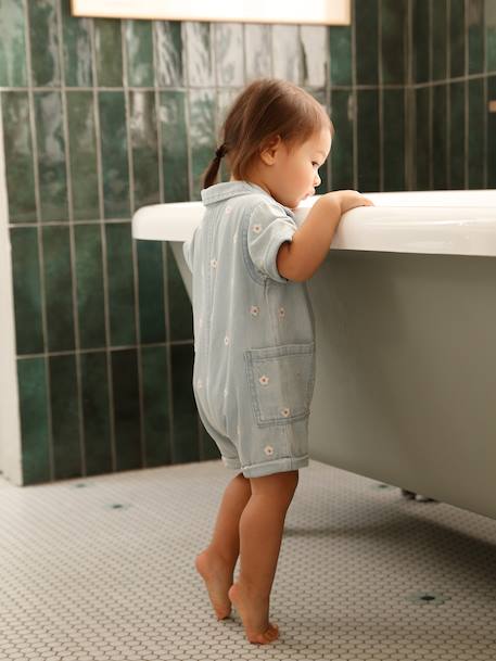 Denim combishort babymeisjes gebleekt denim - vertbaudet enfant 