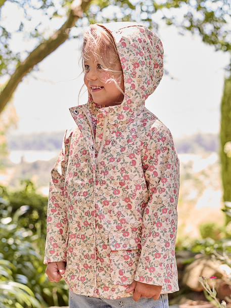 Bedrukte meisjesregenjas met capuchon groen+marineblauw+meerkleurig+vanille - vertbaudet enfant 