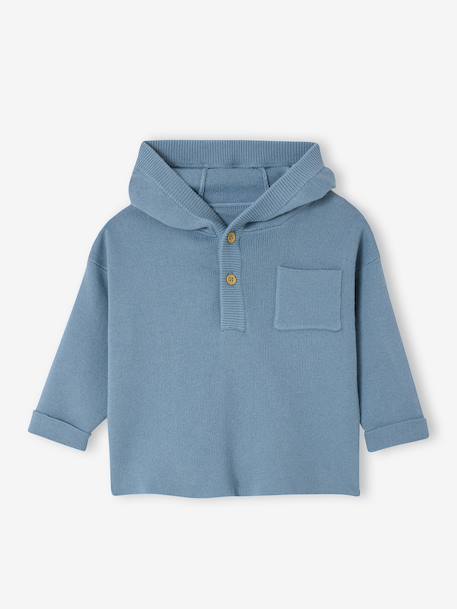 Gestreepte trui met capuchon baby ecru+jeansblauw+terracottategel - vertbaudet enfant 