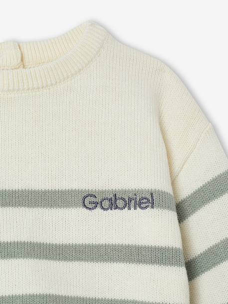 Gestreept baby trui van tricot karamel+marineblauw+saliegroen - vertbaudet enfant 