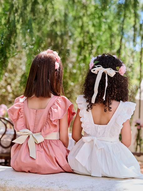 Nette jurk met gouden riem rouge+wit - vertbaudet enfant 