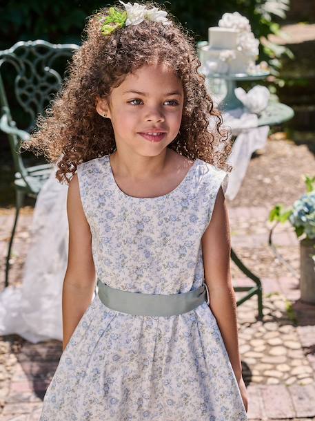 Feestelijke meisjesjurk met aquarel bloemmotieven aan de onderkant lichtblauw+lichtroze+roze, bedrukt+wit+wit, bedrukt - vertbaudet enfant 