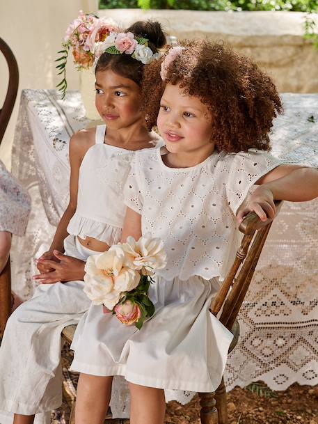 Bi-materiaal jurk voor meisjes wit - vertbaudet enfant 