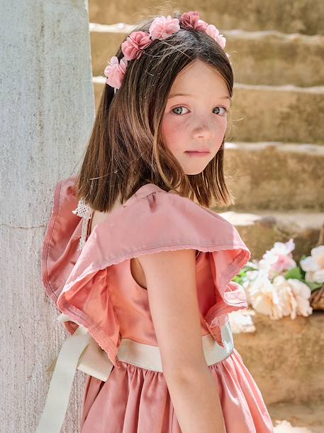 Nette jurk met gouden riem rouge+wit - vertbaudet enfant 