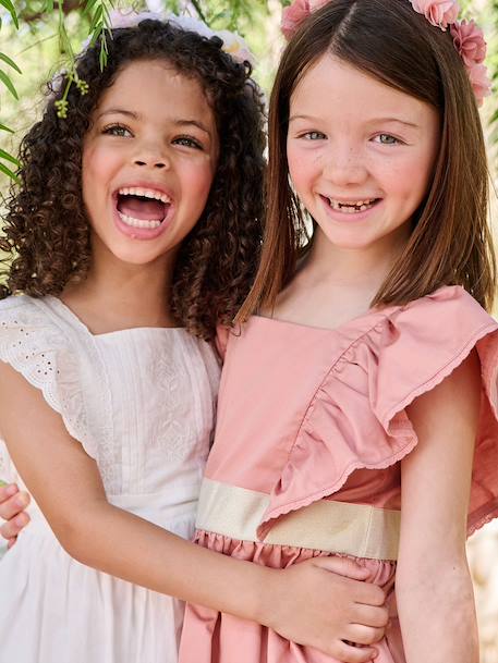 Nette jurk met gouden riem rouge+wit - vertbaudet enfant 