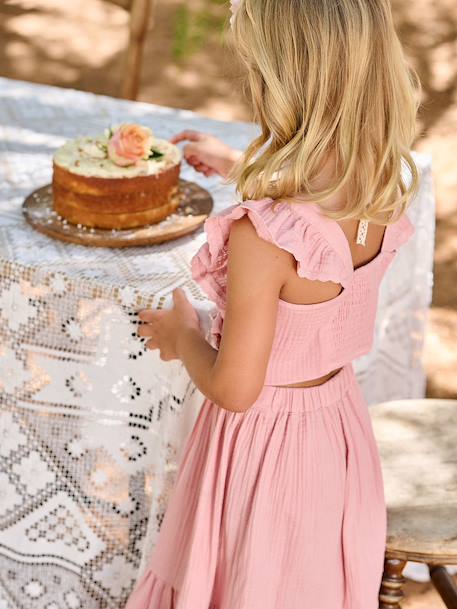 Ceremonie-set blouse en rok met volant voor meisjes rouge+saliegroen - vertbaudet enfant 