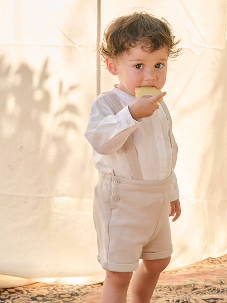 Feestelijke set met overhemd + korte broek voor baby beige+saliegroen - vertbaudet enfant 