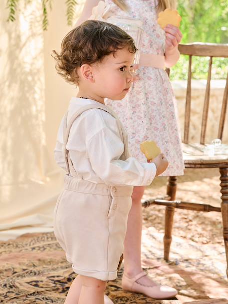 Feestelijke set met overhemd + korte broek voor baby beige+saliegroen - vertbaudet enfant 