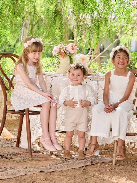 Feestelijke set met overhemd + korte broek voor baby beige+saliegroen - vertbaudet enfant 