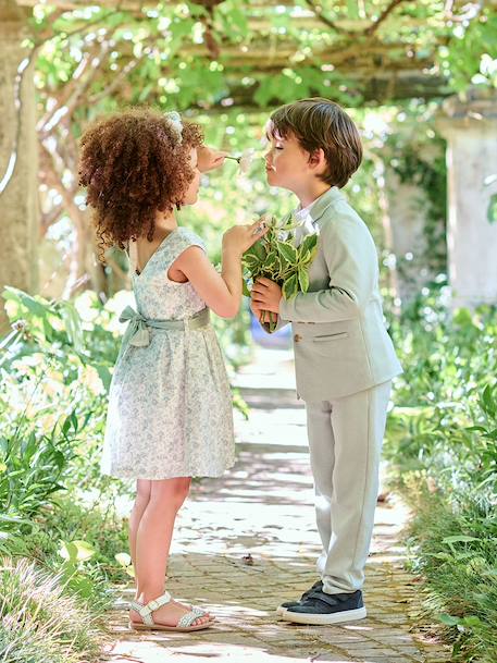 Feestelijke jongensset met overhemd met maokraag en broek beige+blauwgroen+hemelsblauw - vertbaudet enfant 