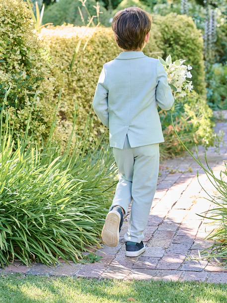Feestelijke jongensset met overhemd met maokraag en broek beige+blauwgroen+hemelsblauw - vertbaudet enfant 