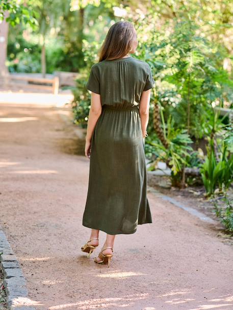 Lange ENVIE DE FRAISE shirtjurk voor zwangerschap en borstvoeding beige+kaki+zwart - vertbaudet enfant 